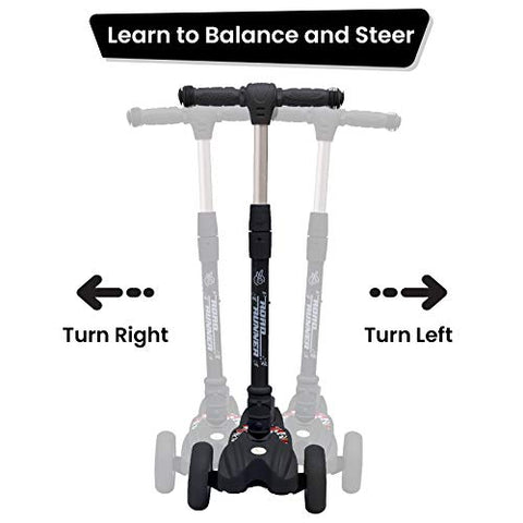 Image of R for Rabbit Road Runner Kick Scooter for Kids of Above 3 Years, Skating Scooter for Boys, Girls, Scratch Free LED PU Wheels, 4-Level Adjustable Handlebar & Foldable Design & Wide Standing Board, Weight Capacity 75Kgs ( Black)