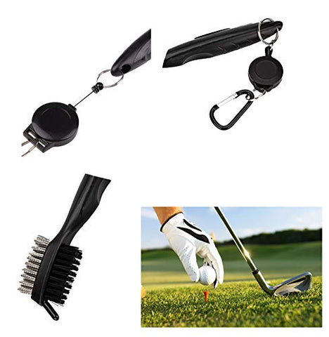 Image of Pack of 2 Golf Brush Club Groove Cleaner with 2 Ft Retractable Zip-line and Aluminum Carabiner Cleaning Tools Lightweight and Stylish (Black+Red)