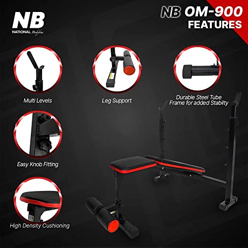 National Bodyline Adjustable Weight Bench Full Body Workout, Foldable Inclined Decline Flat Fitness Home Gym Bench without Leg Curl (Black) - Weight Limit : 400 LB