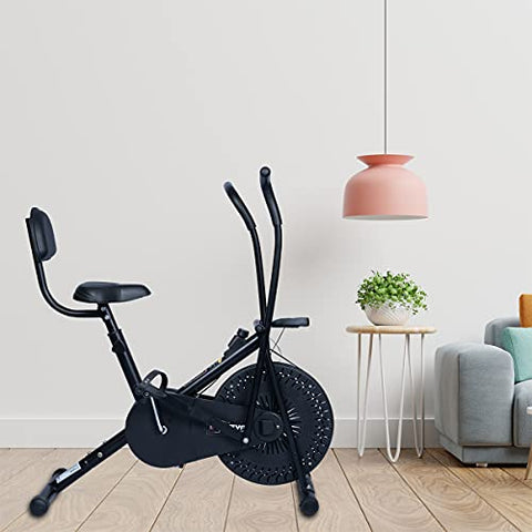 Image of INALSA Air Bike Exercise Cycle Indoor Bike | Cardio Home Workout | Multi Position Handle Grip | Height Adjustable Seat | Cushioned Back Rest | Digital Display | (Black) (FFAB-01R) FITTYFY Range
