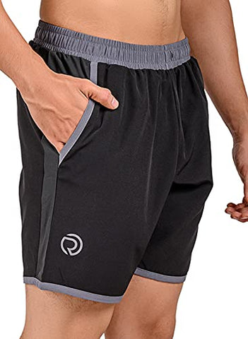 Image of TRUEREVO Men's Polyester Dry Fit Sports Shorts with Zipper Back Pocket (Black, 7-inch Inseam Length, XXL)