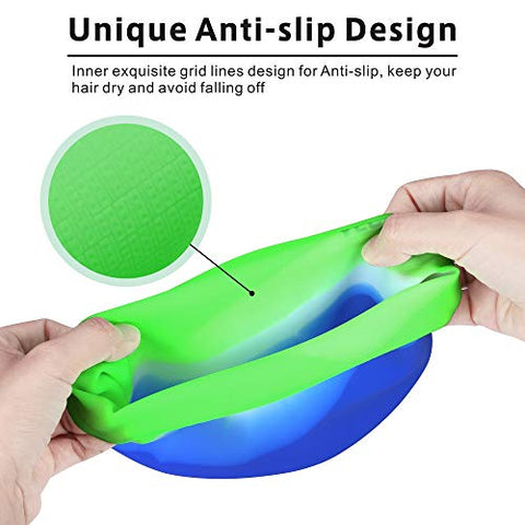 Image of aegend Youth Swim Cap (Age 5-10), 2 Pack, Blue & Green