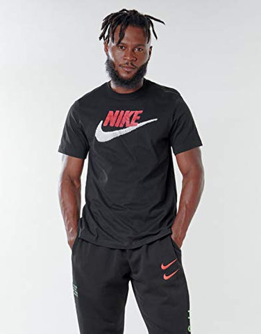Image of Nike Sportswear Men's T-Shirt, Crew Neck Shirts for Men with Swoosh, Black/University Red/White, M
