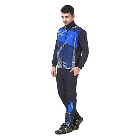 Image of Pace International Men's Poly Cotton Tracksuit| Regular Fit Slim Tracksuit for Boys| Running and Jogging Printed Track Suit for Men (Blue_Large)