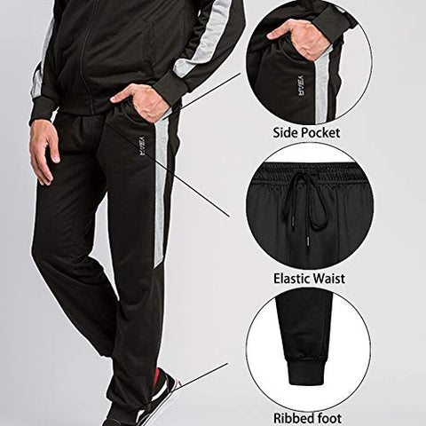 Image of MANLUODANNI Mens Casual Tracksuit Long Sleeve Full-Zip Running Jogging Sports Jacket and Pants, Black-M