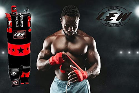 Image of LEW Punching Bag Combo 9 Piece Boxing Set Filled with Heavy Bag Gloves Ceiling Hook Chains Hand Wraps Training Kickboxing Muay Thai MMA Boxing Punching Bag