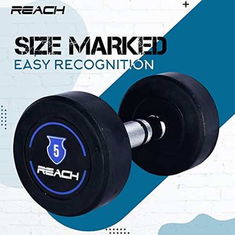 Image of Reach Dumbbell 5 kg Round Dumbbell Set - Pair of 2, 10 kg (Black/Silver)