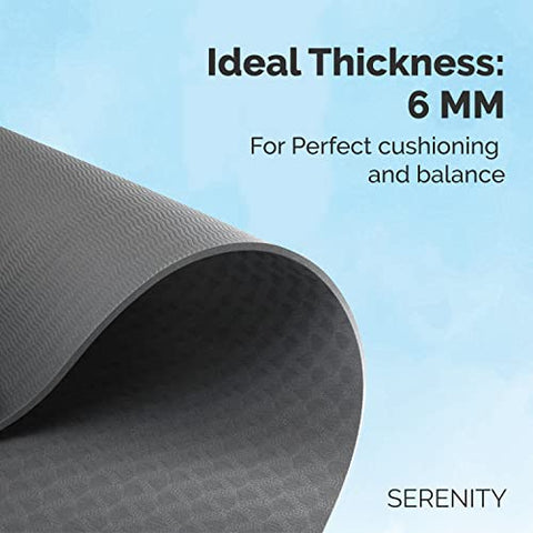 Image of Serenity Everyday Yoga Mat & Carry Strap for Men, Women & Kids Fitness | EVA Material Extra Thick, Long & Wide Exercise Mat For Home Gym, Yoga, Meditation, Pilates & Outdoor Workout | Soft, Easy to Fold, Anti Skid, Anti Slip (6MM, Granite Grey)