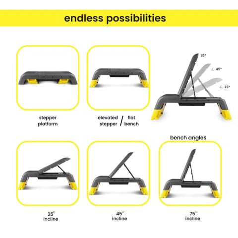 Image of The Cube Club Adjustable Stepper Bench|Bench Press/Gym Bench for Home Workout|Incline Decline Flat|Stepper for Exercise at Home|Chest Workout Equipment|Aerobic Fitness Bench, Yellow, 150 kg Limit