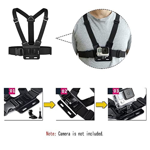 Image of TECHONTO Adjustable Chest Harness Belt Strap Mount Light Weight 3 Points Elastic Compatible with Gopro Hero 8/7/6,SJCAM, Yi, DJI Osmo Action & Other Action Cameras (Black)