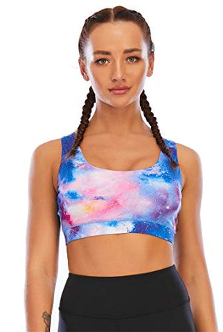 Image of Fancyskin Strappy Sports Bras for Women Cross Back Sexy Padded Yoga Bra Tops Cute Activewear Pink Slash XS