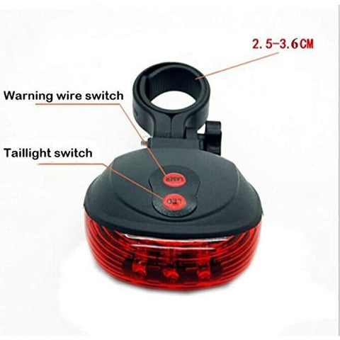 Image of SUKHAD 5 LED+2 Laser ABS Cycling Bike Bicycle Flashing Rear Tail Light/Warning Light, 3.15 x 2.76 x 0.98 inch, Red & Black.