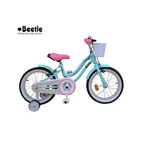 Image of Beetle Bubblegum, 16T, Kids Bike for 5-7 Year olds, Single Speed Cycle with Front Basket and Support Wheels, Height: 3 feet to 4 feet, Blue.