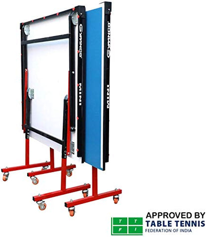 Image of Gymnco Mini Table Tennis Table (6x3 ft) with Wheel ( Laminated Top 18 mm + 2 Tt Racket & Balls )