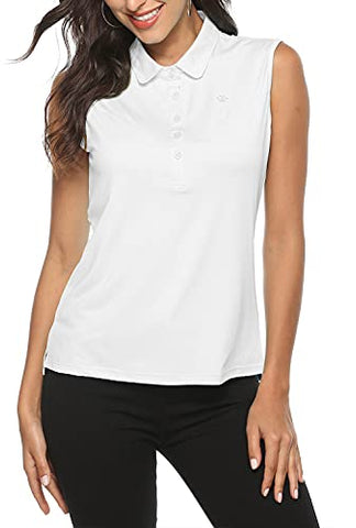 Image of AIRIKE Golf Polo Shirts for Women Sleeveless Summer Sports Athletic Fashionable Workwear-Quick Dry Womens Tank Tops (White, Small)
