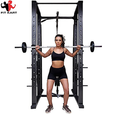 Image of FIT KART Power Squat Rack with Lats Pull Down & Ground Pulley Dips Setup for Home Gym, 4X2 Strong Pipe, Multicolour