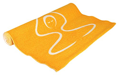Image of Arka Cotton Yoga Mat Handloom Organic Anti-Skid (72 x 24 Inches, 4mm Thick) Washable Durry (Kaivalyadhama Parvatasna Chakra - Yellow)