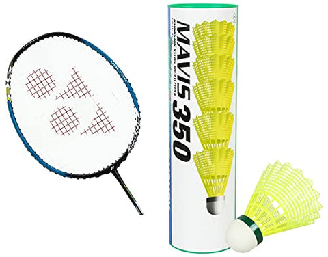 Image of Yonex VOLTRIC 0.6DG Slim Badminton Racquet with free Full Cover (35 lbs Tension) | Tri-voltage system | Made in Taiwan+Yonex Mavis 350 Green Cap Nylon Shuttlecock (Yellow)