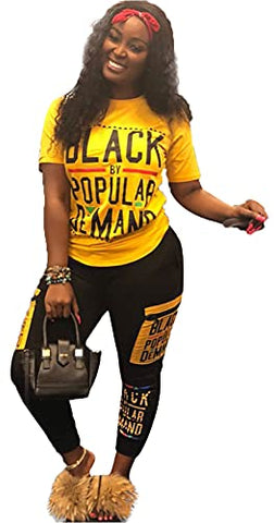 Image of Womens Sexy 2 Piece Sports Outfit Set Shirt Bodycon Pants Joggers Clubwear Tracksuit Sportswear Set, Yellow-2, XX-Large