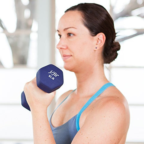 Image of j/fit Dumbbell Set w/Durable Rack | Solid Design | Double Neoprene Coated Workout Weights Non-Chip and Flake | Dumbbells Sets For Gyms, Pilates, MMA, Training, Schools, Rehabilitation Centers