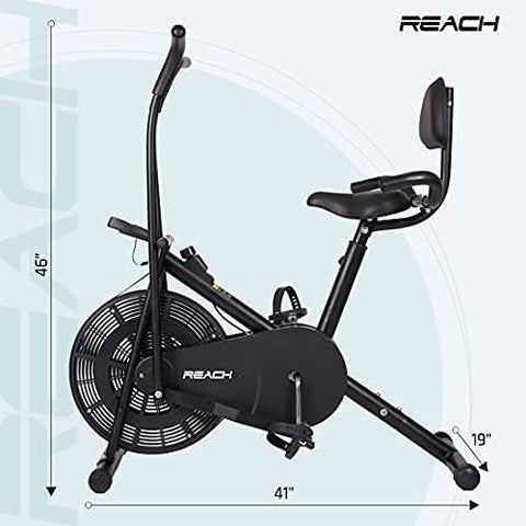 Image of Reach AB-110 BH Air Bike Exercise Cycle with Moving or Stationary Handle | with Back Support Seat & Side Handle for Support | Adjustable Resistance with Cushioned Seat | Fitness Cycle for Home Gym