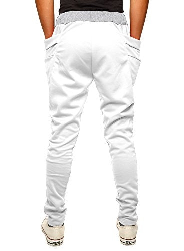 HEMOON Mens Jogging Pants Tracksuit Bottoms Training Running Trousers White 30