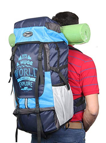 Image of POLESTAR Xplore 55 L Hiking/ Trekking/ Camping/ Travelling Rucksack Backpack with rain cover, shoe compartment, suitable for both men & women, water resistant & durable, made with polyester, 1 year warranty - Sky Blue
