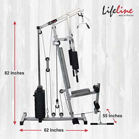 Image of Lifeline Fitness HG-002 Multi Home Gym Multiple Muscle Workout Machine Chest Biceps Back Triceps Legs for Men at Home, 72kg Weight Stack, Made in India (with LT-202 Manual Treadmill 3in1)