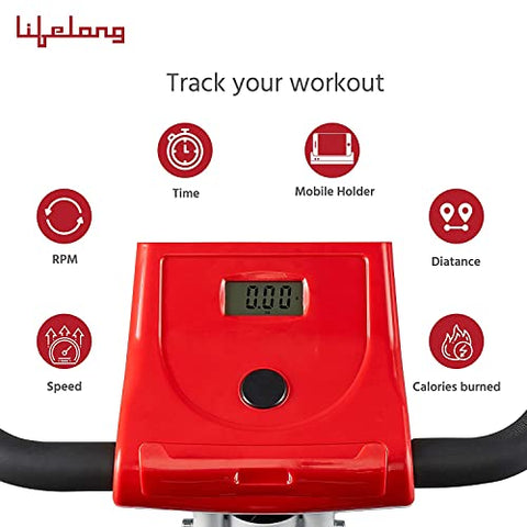Image of Lifelong LLF108 FitPro Stationary Exercise Belt Bike for Weight Loss at Home with Display and Resistance Control, White (Free Home Installation)