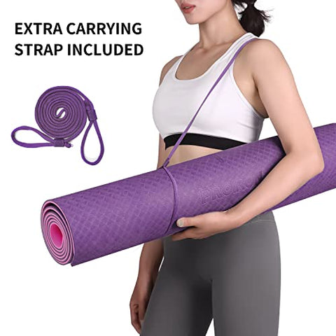 Image of PROIRON TPE Yoga Mat 1830×660×6mm (Purple+Pink), Yoga Mat Extra Wide, Non Slip Large Exercise Mat Pilates Mat with Carry Strap for Fitness Home Gym TPE Eco Friendly Yoga Mat