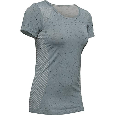 Image of Under Armour Women's Seamless Melange Short Sleeve T-Shirt, Hushed Turquoise (396)/Metallic Silver, X-Large