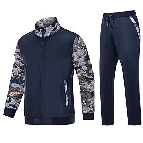 Image of Tracksuit Men 2 Piece Casual Sweatsuit for Men Yoga Set Winter Gym Jacket Warm Set Athletic Suit Gym Jackets Running Pants Fleece Lined Tracksuit