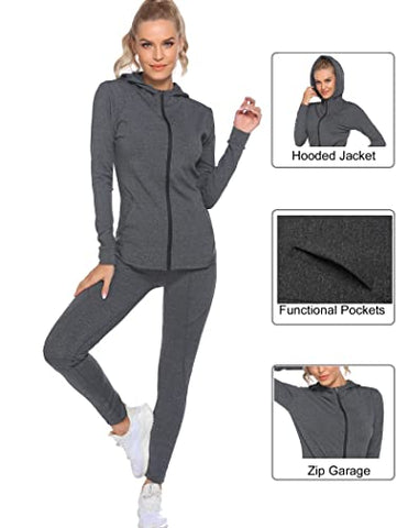 Image of HOTLOOX Activewear Jacket Womens Sportswear Tracksuit Full Zip Running Jogging Athletic Sports Jacket and Pants Set for Ladies (Grey,M)
