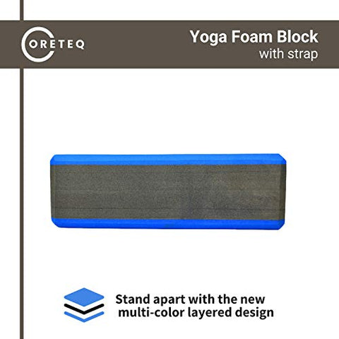 Image of Coreteq High Stability EVA Foam Yoga Block Brick Set of 2 with Yoga Belt Starter Kit (Blue-Black-Blue)