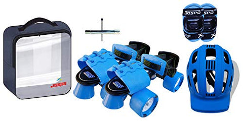 Image of Jaspo Marshal Blue Adjustable Roller Skates Combo (Skates + Helmet + Knee Guards + Bag) - for Age Group 6 to 14 Years