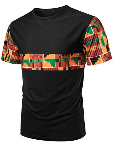 Image of LucMatton Men's African Kente Printed T-Shirt and Shorts Set Sports Mesh Tracksuit Dashiki OutfitsBlack Small
