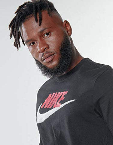 Image of Nike Sportswear Men's T-Shirt, Crew Neck Shirts for Men with Swoosh, Black/University Red/White, M