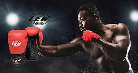 Image of LEW Red/Black Boxing Gloves for Training/ Muay Thai/Punching Bag/Sparring with a Pair of Hand Wraps (Red, 8 OZ)