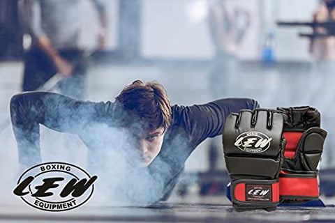 Image of LEW Red/Black Fight/MMA/Muay Thai Thumb Protection Grappling Gloves (Black/Red, Large/X-Large)