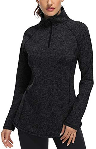 Image of Miusey Activewear for Women,1/4 Zipper Polo Shirts Ladies Cool Workout Tops Loose Fitting Cozy Soft Hiking T Shirt Dri Fit Yoga Breathable Sport Exercise with Leggings Black2 XXL