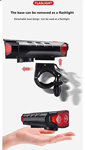 Image of Lista Bicycle Horn 2 Eyes Front Light Solar with USB Charging Battery Bike Light with Two Back Lights, Plastic, Black