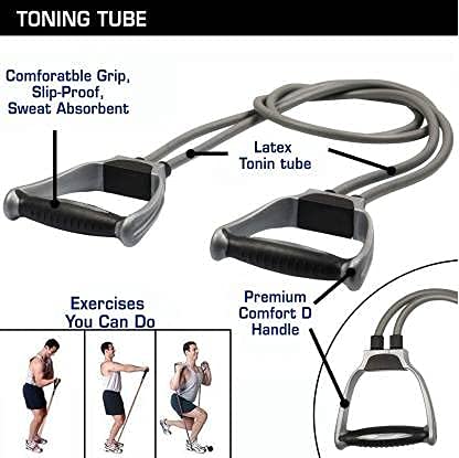 Image of LIVOX Double Toning Resistance Tube, Push up Bar and Double Wheel Ab Roller with Skipping Rope