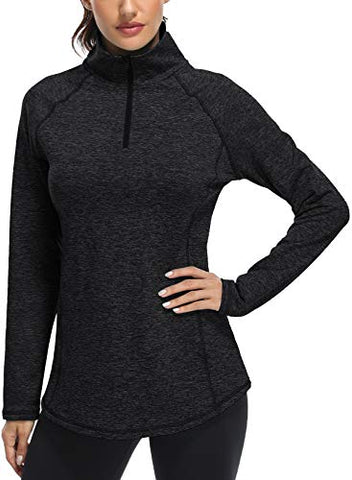 Image of Miusey Activewear for Women,1/4 Zipper Polo Shirts Ladies Cool Workout Tops Loose Fitting Cozy Soft Hiking T Shirt Dri Fit Yoga Breathable Sport Exercise with Leggings Black2 XXL