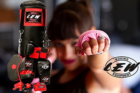 Image of LEW Punching Bag 10 Piece Boxing Set Filled with Heavy Bag Gloves Ceiling Hook Chains Hand Wraps Training Kickboxing Muay Thai MMA Punching Bags