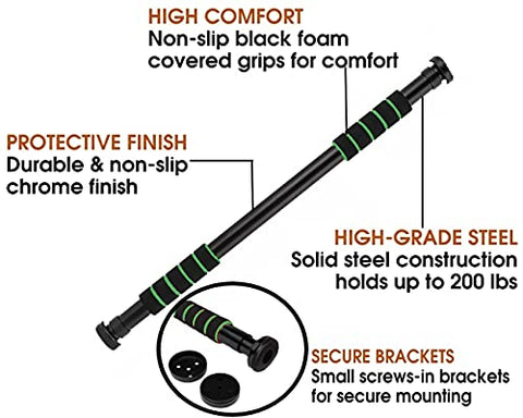 Image of GOCART WITH G LOGO Nonslip Carbon Steel Doorway Gym Bar, Pull-up Bar for Home, Mountable, Adjustable in Length, (Green, Size 63-95)
