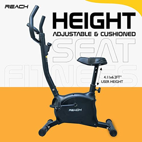 Image of Reach B-101 Stationary Upright Bike for Home Gym | Exercise Cycle with Adjustable Resistance and Height Adjusting Cushioned Seat | For Weight Loss & Indoor Cardio Fitness Full Body Workout for both Men & Women