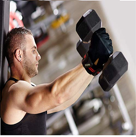 Image of X TRIM Macho Unisex Professional Weightlifting Gym Gloves with Wrist Wrap for Palm and Wrist Protection (Leather Grip, Black & Red)