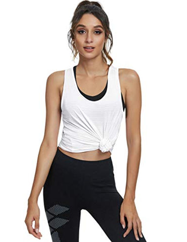 Image of Yoga Tank Tops for Women Activewear Workout Sport Tops Loose Fit Running Shirts Super Soft Silky Tops White M