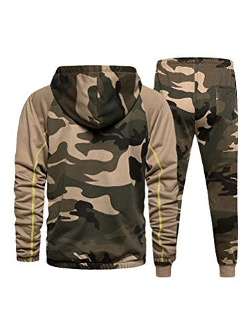 Image of PASOK Men's Casual Tracksuit Set Long Sleeve Full-Zip Running Jogging Athletic Sweat Suits, Khaki, Small