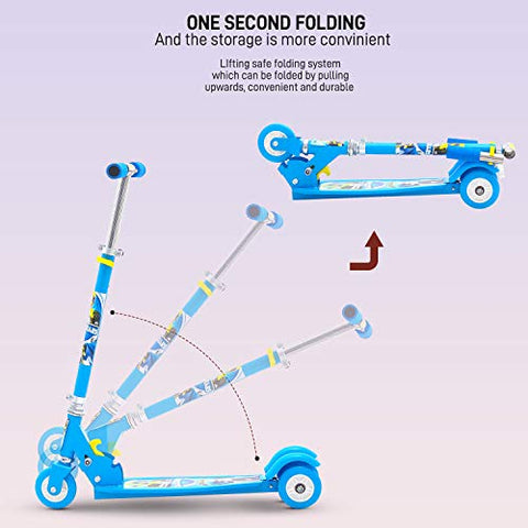 Image of GoodLuck Baybee Skate Scooter for Kids 3 Wheel Lean to Steer 3 Adjustable Height with Suspension for Kids Boys & Girls- Blue